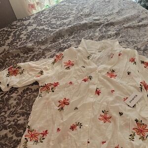 Embroidered Floral White Blouse
